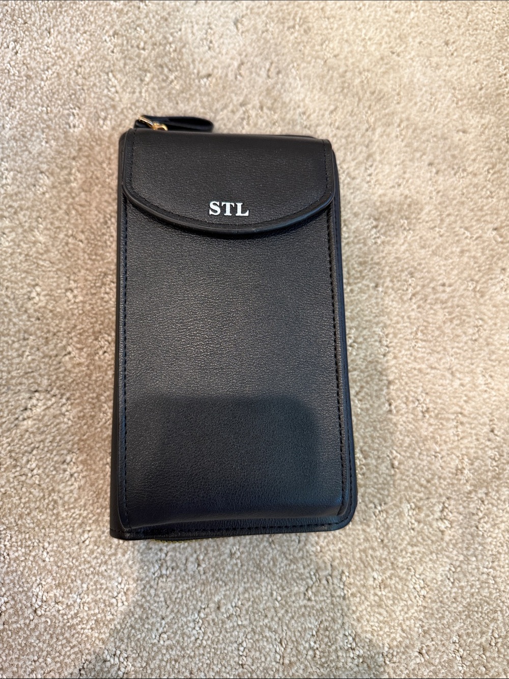 STL Black Leather Crossbody Phone Pouch